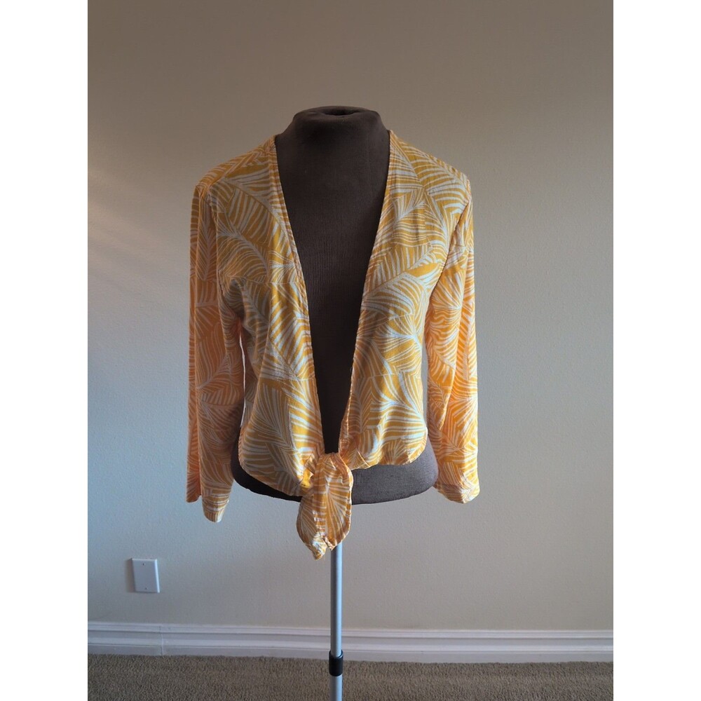 Shade & Shore Crop Top Tie Front Palm Gold. Tie Under Bust Or Waist - Picture 2 of 10